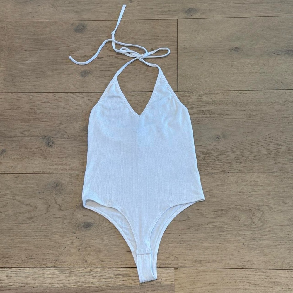 ATM White Halter Neck Bodysuit